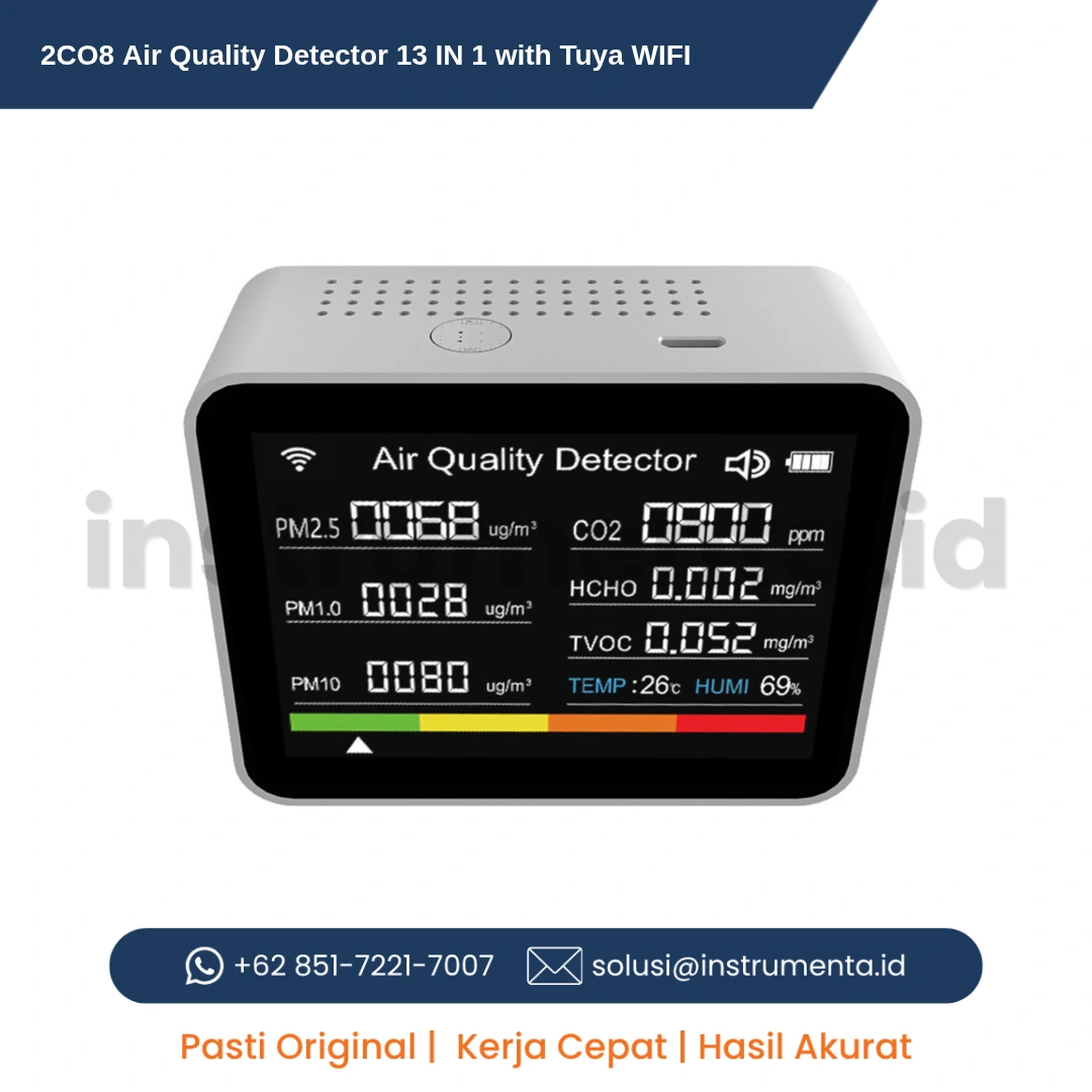 Supplier Alat Ukur Kualitas Udara 2CO8 Air Quality Detector 13 IN 1 dengan Konektivitas Tuya WIFI Industrial Grade